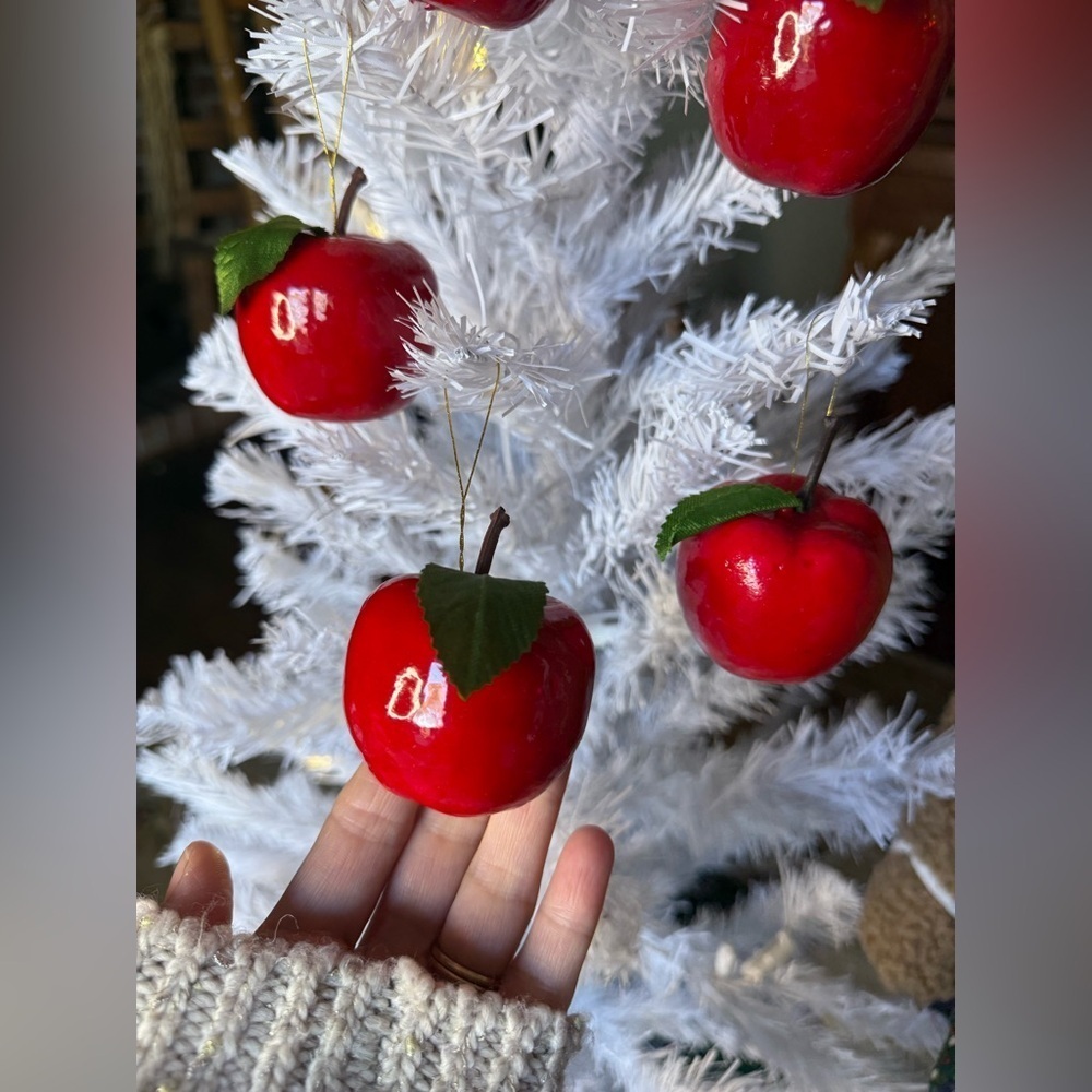 Vintage 1989 Festive Red Apple Ornaments Set of 6